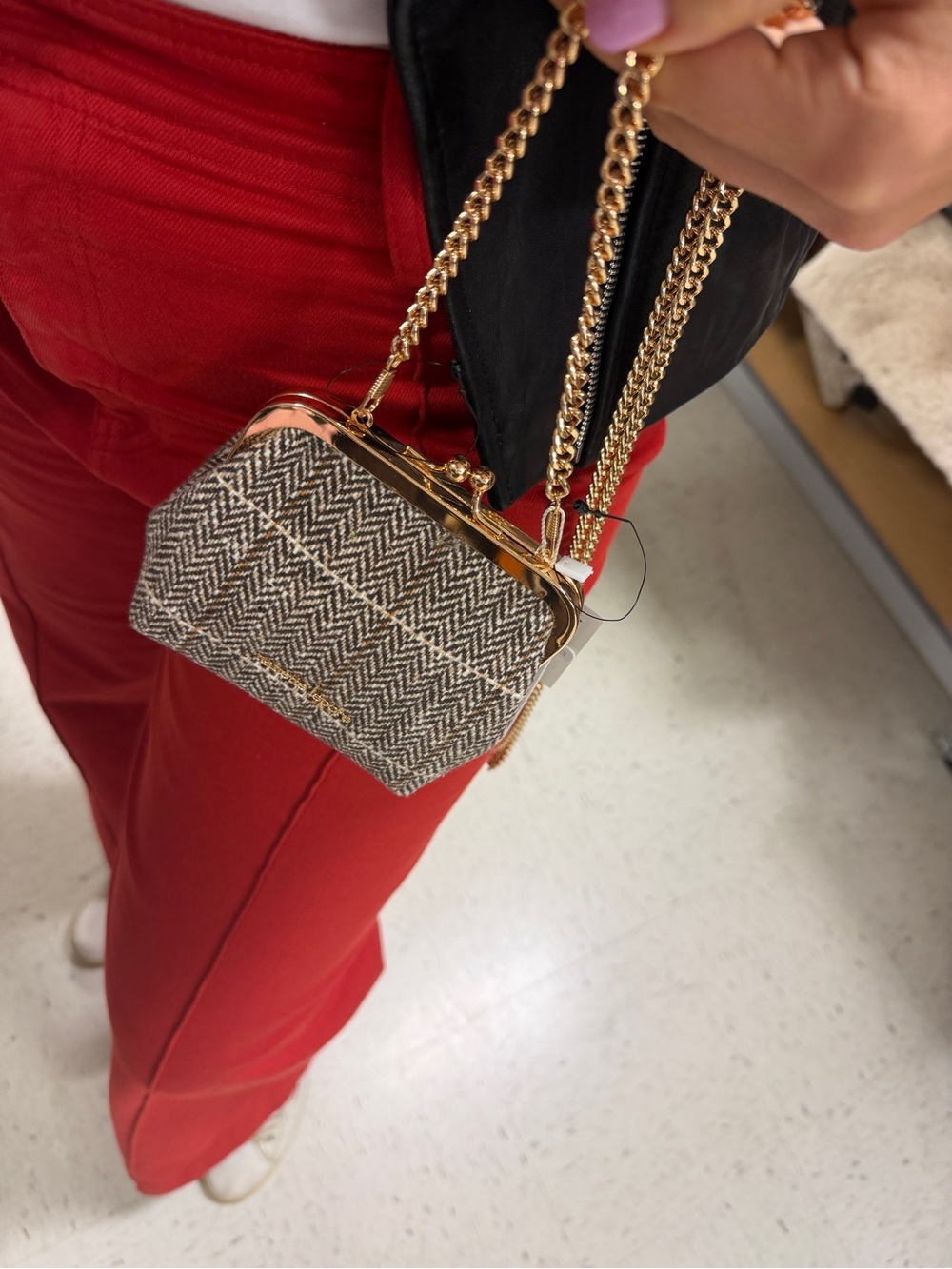 Woven Herringbone Mini Crossbody Bag with Gold Chain